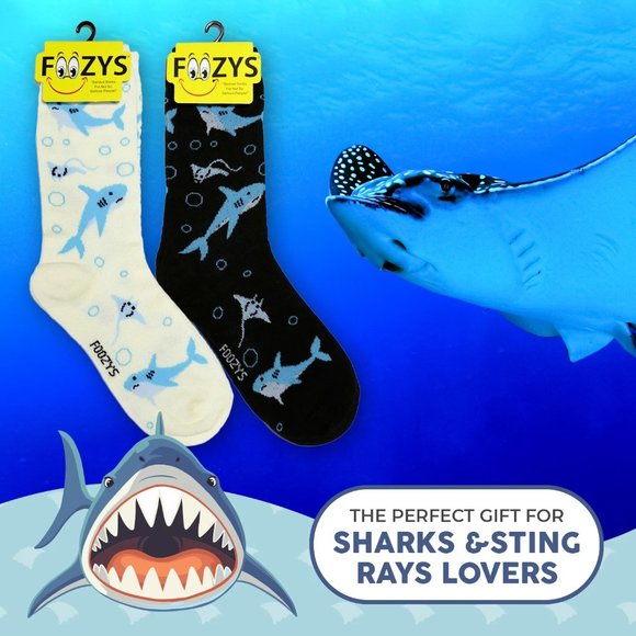 Sharks Stingrays Fish Marine Shark Ocean Sea Rays 2 Pairs Foozys Women's Socks - Picture 5 of 5